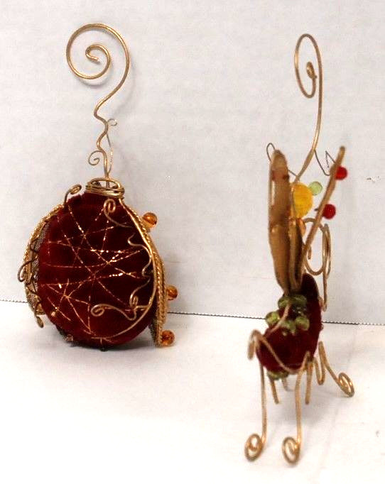 Beetle & Dragonfly Insect Soft Sculptures Red Velvet & gold trimmed insects