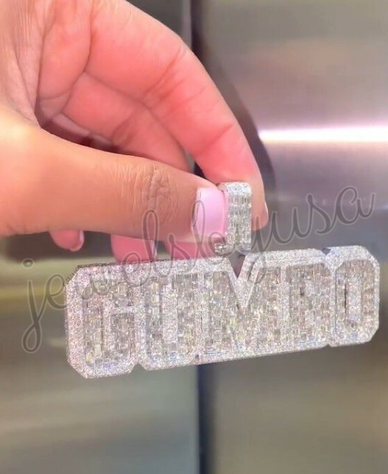 Pre-owned Jbu 3.2ct Men's Baguette Simulated Diamond "gumbo" Customize Fancy Pendant 925