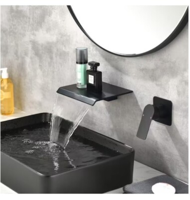 FLG Wall-Mount Roman Tub Faucet Waterfall Brass Bath Tub Filler Matte Black