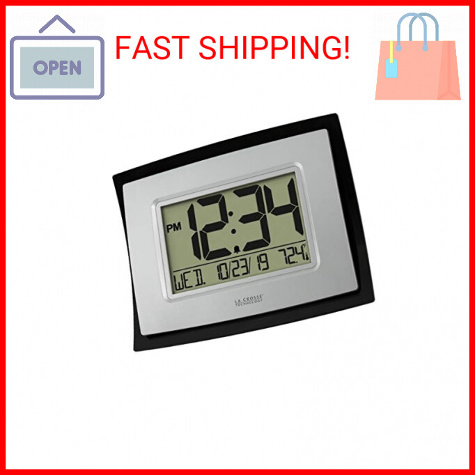 La Crosse Technology WT-8002U Digital Wall Clock, Silver, Black