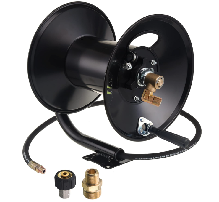 High Pressure Washer Hose Reel 150ft,Heavy Duty with 3/8" Pressure Wash Whip Hos