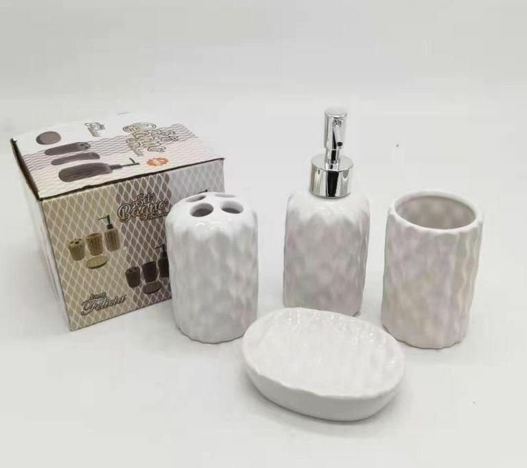 Set 4 Accessori Bagno Ceramica PortaSapone Porta Spazzolino Dispenser bal