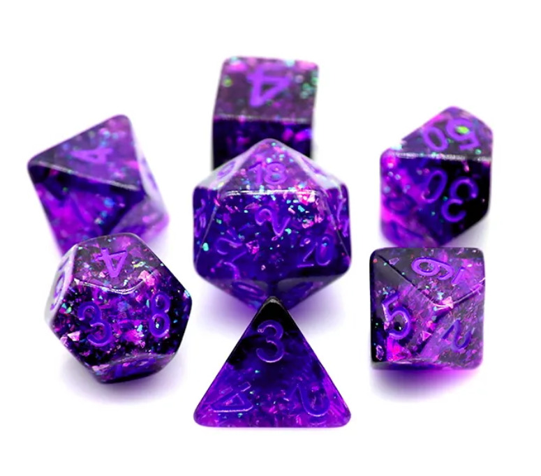 Gleaming Purple 7 Dice Set Poly Rpg Dnd Dungeons Dragons Ad&D Pathfinder D20