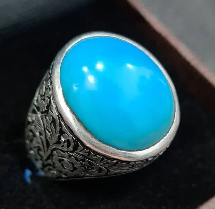 Pre-owned Handmade Natural Turquoise Ring Feroza Rings Mens Feroza Gemstone Rings Neyshapuri Feroza