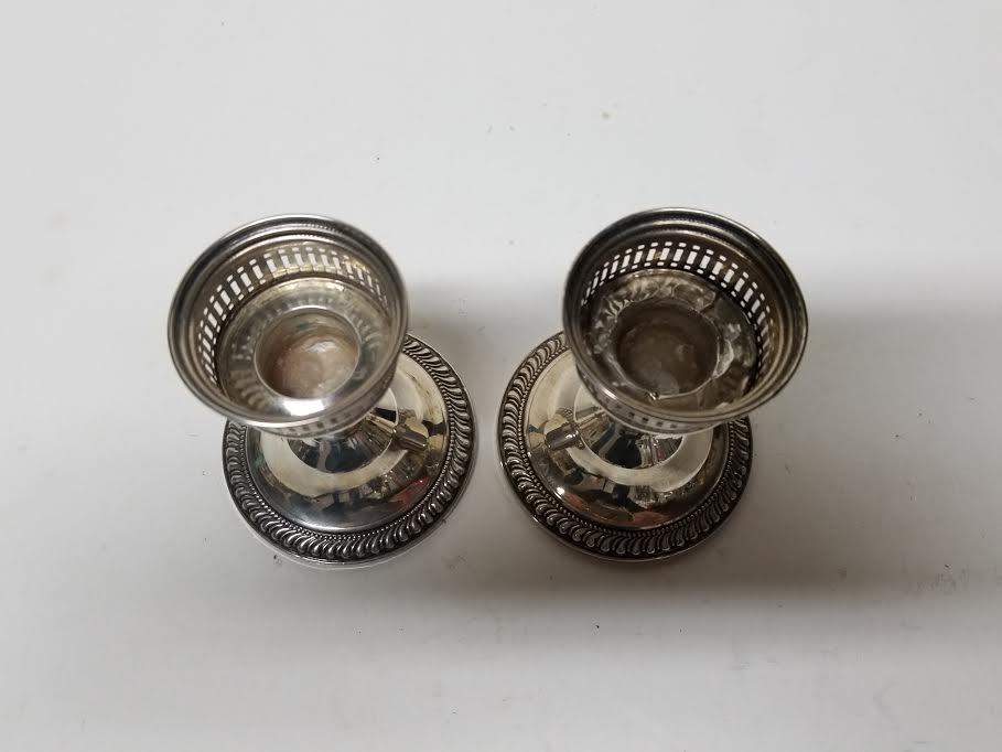 2 DUCHIN CREATION STERLING SILVER WEIGHTED PIERCED CANDLE STICK HOLDERS