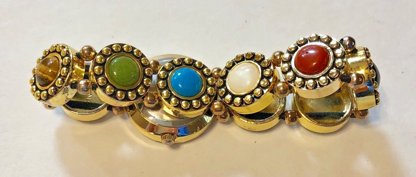 Lovely Ladies Vivani Gold Tone Watch with Faux Gemstone Cabs for Parts, Repairs