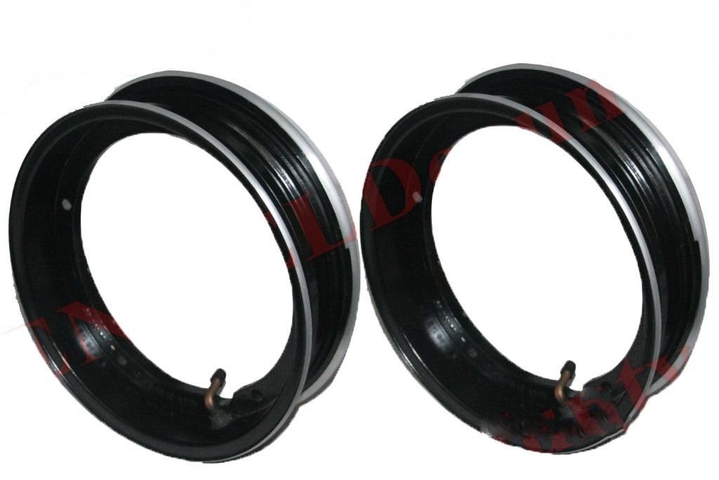 Vespa Rim Units Pair 10" Wheel Alloy Aluminium Black Tubeless Tyre  