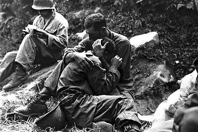New 5x7 Korean War Photo: Soldier Comforts Grief-Stricken American Infantryman