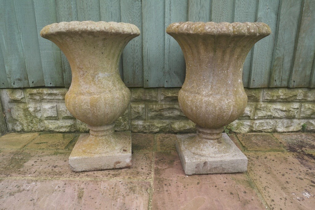 Pair or vintage concrete garden urns planters in Norwich, Norfolk