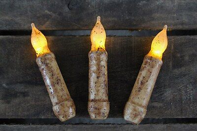 THREE Primitive Country Burnt Ivory 4.5" Battery Operated TIMER Taper Candles