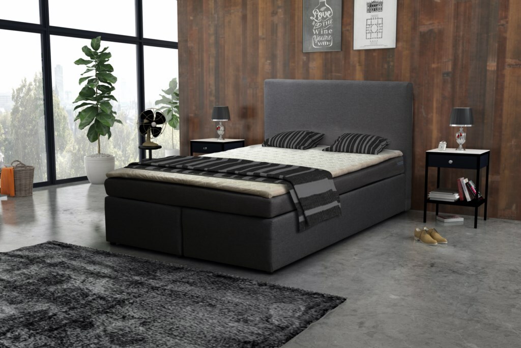 Boxspringbett Hotelbett 140x200 Bonellfederkern Bett mit Topper Paxos 2 grau