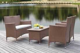image for 4 PC Cushioned Outdoor Rattan Sofa Set Sofa Chairs Table Set