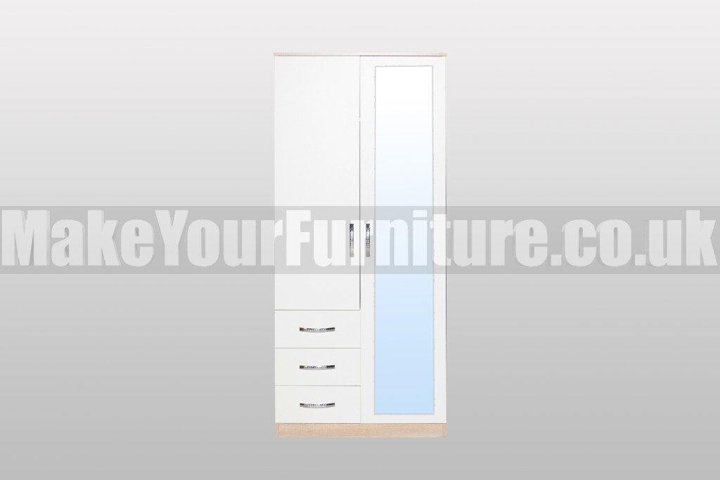 Rome 2 Door Mirrored 3 Drawer Wardrobe Choice Of Colour In
