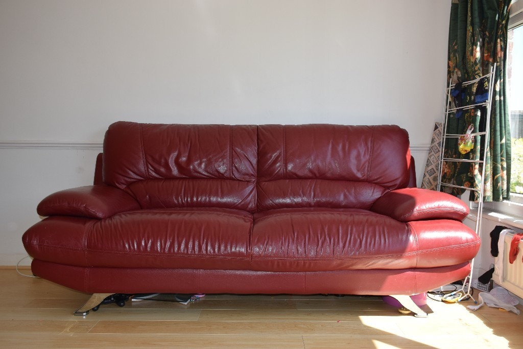 Two DFS 3 Seater Leather Sofas in Red. Red leather sofa. Good condition