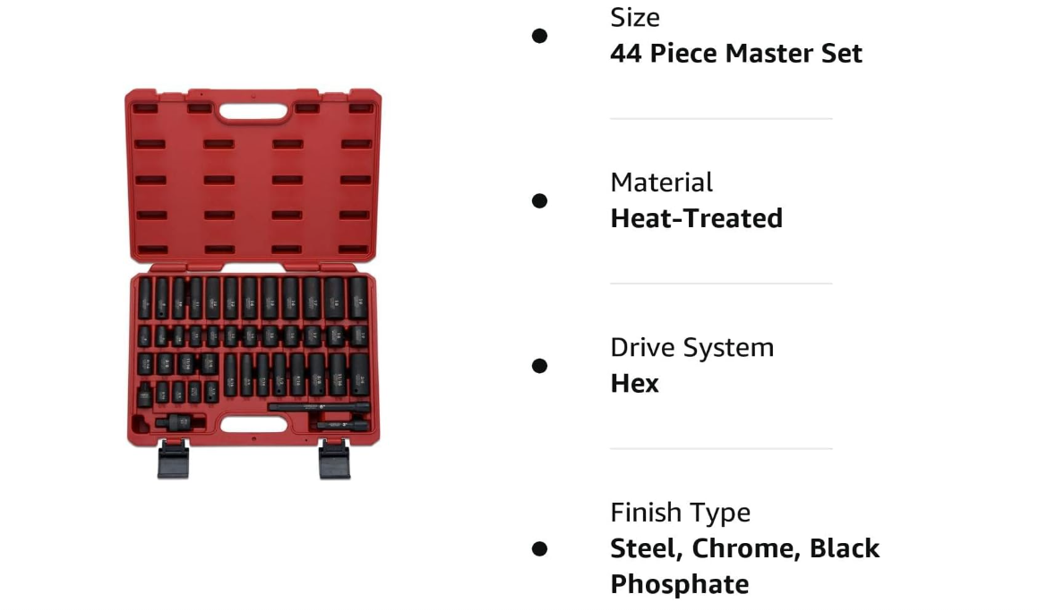 NEIKO 3/8-Inch Impact Socket Set, SAE 5/16"-3/4" & Metric 8-19 mm, 44 Pieces