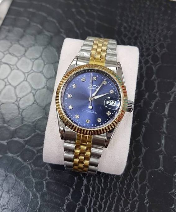 Orologio Polso Uomo Analogico Automatico Datario Elegante Silver Or Quad Blu lac