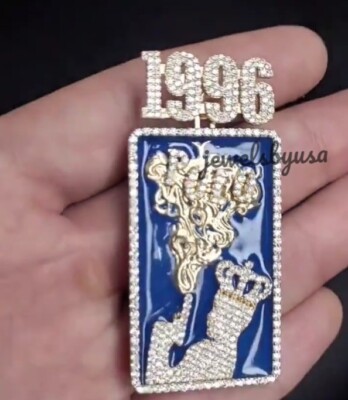 Pre-owned Nsg Customize 3.30ct Vvs Moissanite Bust Down Blue Enamel Men's Pendant 925 Silver In White