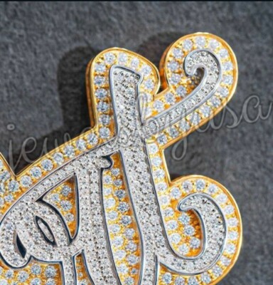 Pre-owned Nsg 3 Ct Men's Natural Moissanite Cursive Font Name Custom 2 Tone Pendant 925 Silver In White