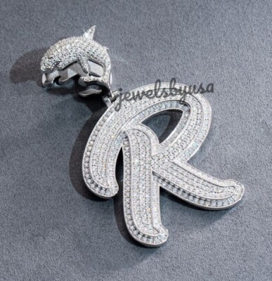 Pre-owned Nsg 2.7ct Natural Diamond Men "r" Any Initial Buss Down Pendant 925 Silver Free Gift In White