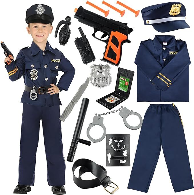 Kinder Karneval Polizei KostÃ¼M & Hut Uniform Polizisten ZubehÃ¶Rset Fit 100-130cm