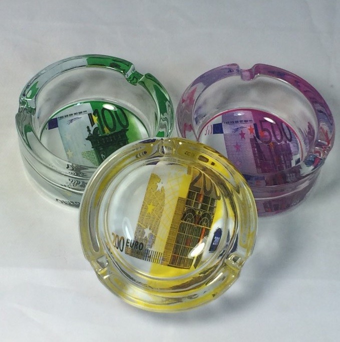 Posacenere Porta Cenere Sigarette In Vetro Rotondo Fantasia Euro dfh