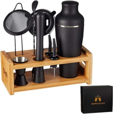9-Piece Professional Cocktail Shaker Bartender Kit with Stand - Matte Black
