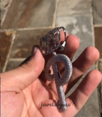 Pre-owned Nsg 1.21 Ct Real Moissanite Custom Initial Letter Name Pendant Free Stud 925 Silver In White