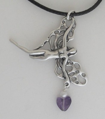 Goddess of the Heart Pendant With Amethyst .925 Sterling Silver Leather Cord