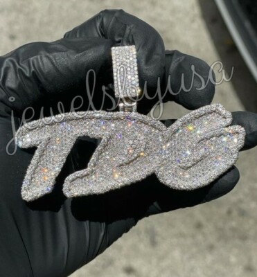 Pre-owned Nsg Men's 2.5ct Tester Passing Moissanite Studded Tdg Custom Name Pendant 925 Silver In White
