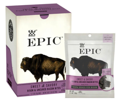 EPIC Brand 100% Grass Fed Sweet & Savory Bison Bacon Bites 8 / 2.5oz Bags
