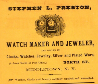 Stephen Preston Jeweler Dr T C Royce DENTIST  1872 Vails Orange Co NY Ad