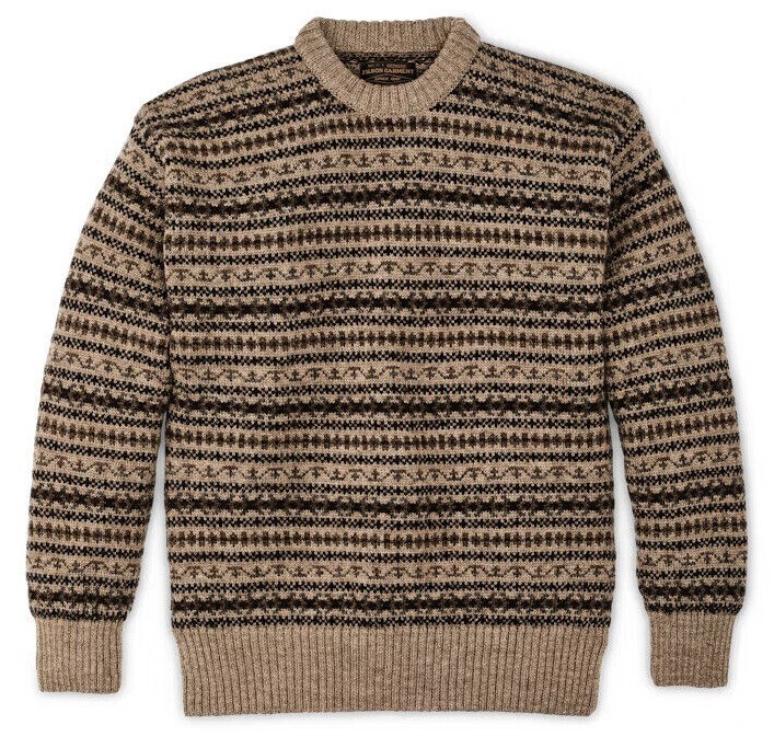 Pre-owned Filson Fair Isle Crewneck Sweater 20263566 Made In Scotland Fawn Tan Khaki Brown