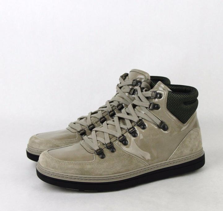 Pre-owned Gucci Men's Tan Patent Leather Suede Hi-top Sneakers 8.5g/us 9 368496 1563 In Brown