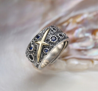 I07 Ring Silber 925 Sternenhimmel Galaxie Stil A Gr. 19 - 21 verstellbar