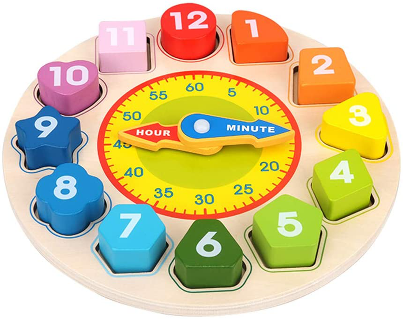 Puzzle Uhr aus Holz, Spielzeug für Kleinkinder, Sortierblöcke Lernspielzeug