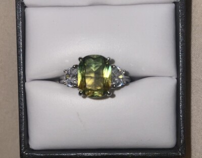 BP Endless Horizons Lab Created Bi Color Peridot Rhodium Plating BP Ring Size 6