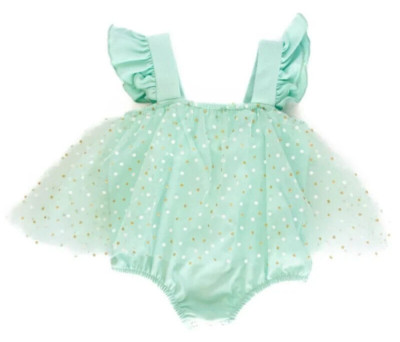 Bailey s Blossoms Baby Girl Green Glitter  One Piece Romper Size 3-6 M NEW