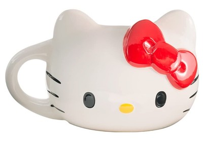  Hello Kitty Sculpted 3D Ceramic Molded Coffee Mug 18 oz Cat Red Bow Gift NIB 