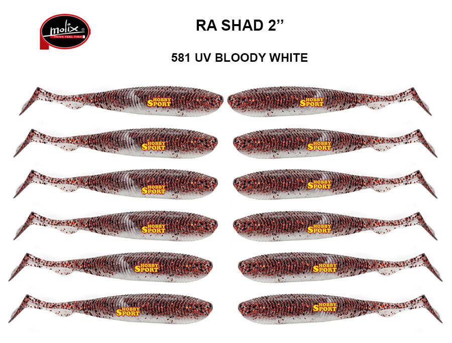 MOLIX RA SHAD 2,0'' COLORE 581 UV BLOODY WHITE PESCA LAGO TROTA SPINNING