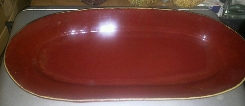 3 Decorative Seed Covered Balls w/ Burgandy Oblong Pottery Dish