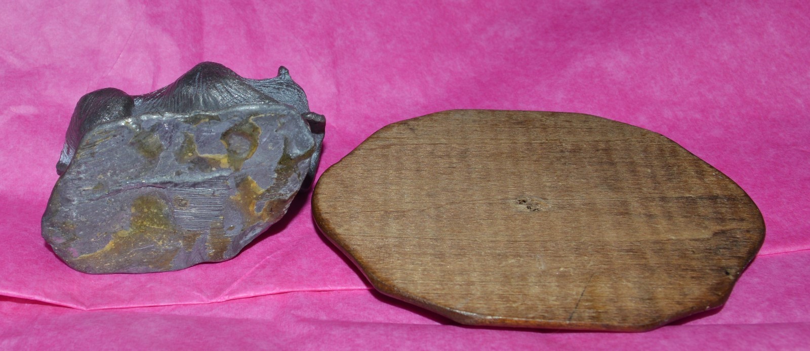 Bear With Fish Metal Heavy Miniature Figurine 2” Montana with Wood Stand