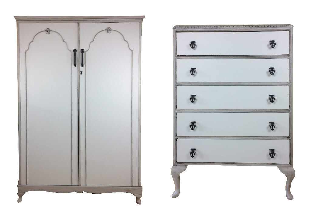 Grey Vintage French Country Style Large Wardrobe Tallboy