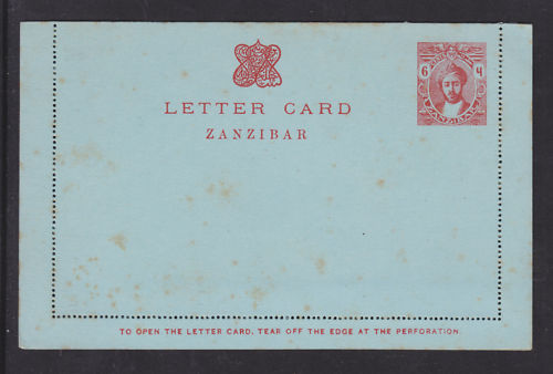 Zanzibar H&G A3a unused 1913 6c carmine on blue Postal