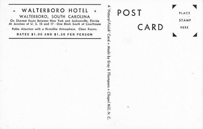 Walterboro SC Hotel Roadside Postcard #s993