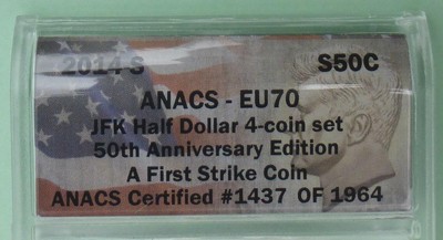 2014 S ANACS EU70 Enhanced First Strike 50th Anniv. Kennedy Silver Half Dollar