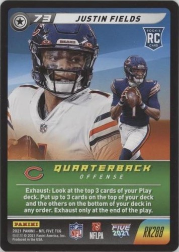 2021 NFL Five TCG Football Justin Fields Rookie Card #73 - SC9795