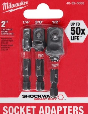 Milwaukee 48-32-5033 SHOCKWAVE Hex Shank Socket Adapters - Set of 3, Black