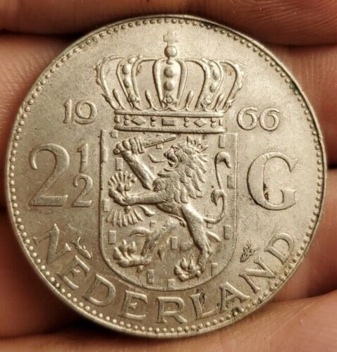 1966 2-1/2 Gulden Juliana Netherlands .720 15g Silver Coin KM# 185