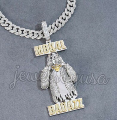 Pre-owned Nsg 5.50ct Men's Cubic Zirconia Customize 3d Face 2 Tone Pendant 925 Silver In White