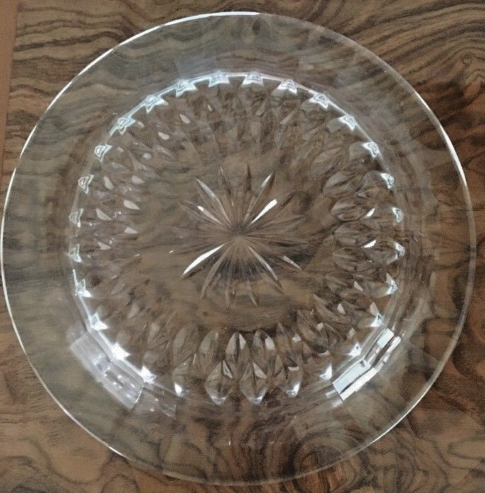 Vintage Clear Crystal small Round Flower Design Plate